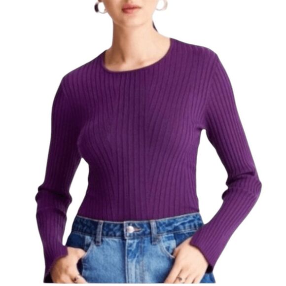 NEW Future Collective Purple Twisted Back Ribbed Sweater Size 2X - Picture 2 of 13